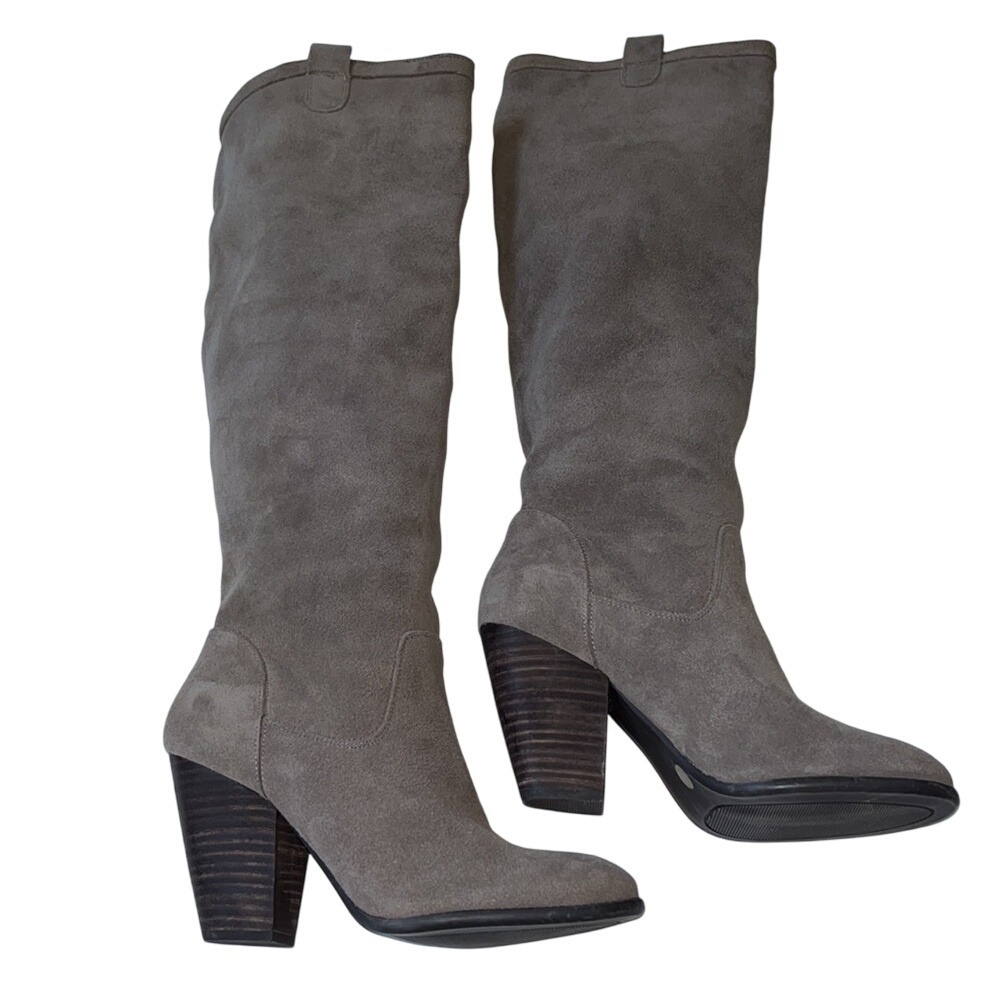 Sole Society Gray Suede Knee-High Heeled Boots